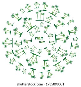 Green palm set vector, round circle composition, isolated on white.