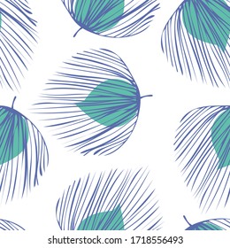 Green Palm Spring Vector Seamless Pattern. Foliage Jungle Design. Vintage Plant Illustration. Blue Design Floral Pattern.