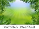Green Palm Tree Branch Frame And Bokeh 
With Gradient Mesh, Vector Illustration
