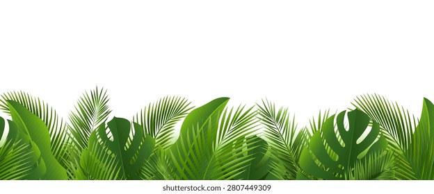 Green Palm Tree And Branch White Background , Vector Illustration