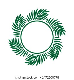 green and palm tree branches, vector frame 
