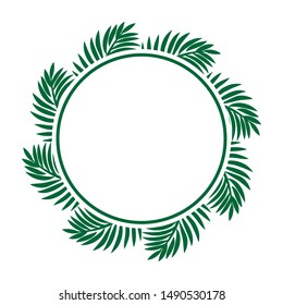 green palm tree branches, vector frame 