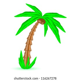 Green palm tree icon with grass isolated on white