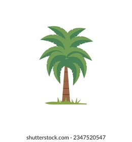 Green palm tree isolated on white backround, flat vector illustration.