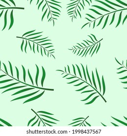 Green palm tree leaf seamless pattern with green background suitable for banner design, gift wrap design, etc.