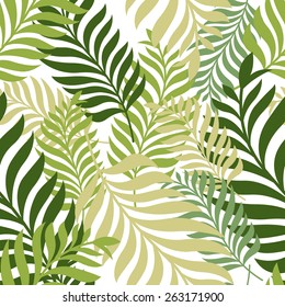 Green palm tree leaves. Vector seamless pattern. Nature organic background.