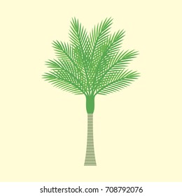 A green palm tree with a pastel background