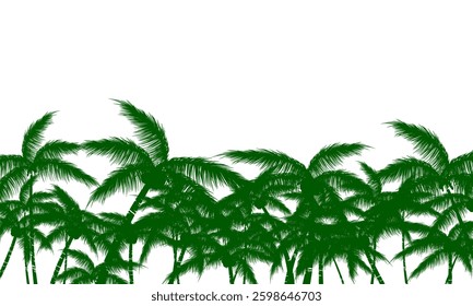 Green palm tree silhouette on white background. Tropical palm trees.