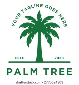 Green palm tree silhouette with text elements indicating a brand or establishment date icon