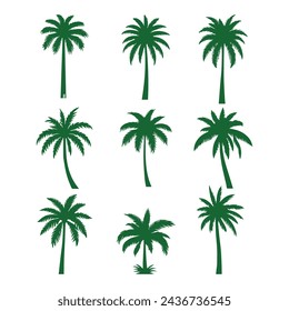 green Palm Tree Vector Silhouette Set   