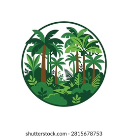 Green palm trees in a circular design