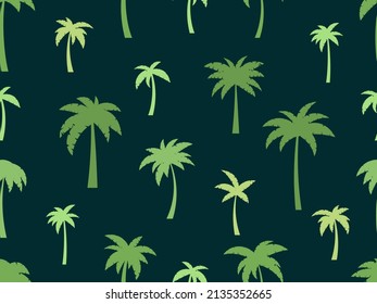 Green palm trees seamless pattern. Exotic summer tropical background. Palm trees design for printing on fabric, wrapping paper and banners. Vector illustration