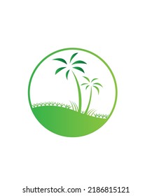 Green palm trees set isolated on white background. Palm silhouettes. Design of palm trees for posters, banners and promotional items. Vector illustration