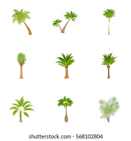 Green palms icons set. Cartoon illustration of 9 green palms vector icons for web