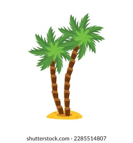 Green palms on sandy beach flat vector illustration