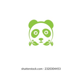 Green panda logo with leaf symbol modern minimalist logo design vector template.