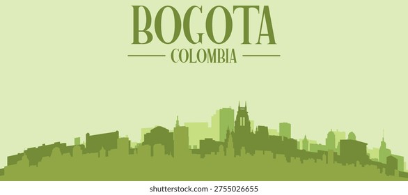 Green panoramic poster of the city skyline with solid background buildings on a hilly terrain of BOGOTA, COLOMBIA