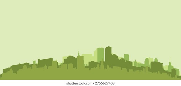 Green panoramic poster of the city skyline with solid background buildings on a hilly terrain of DALLAS, UNITED STATES