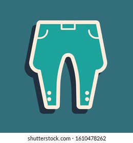 Green Pants icon isolated on blue background. Long shadow style. Vector Illustration
