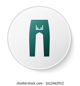 Green Pants icon isolated on white background. White circle button. Vector Illustration