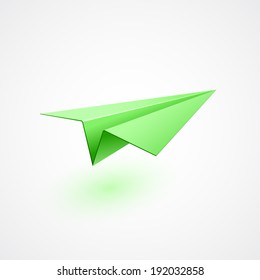 Green paper airplane. Vector illustration