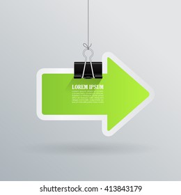 Green paper arrow vector illustration isolated on grey background