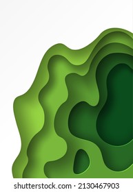 Green paper background. Gradient layers abstract shapes