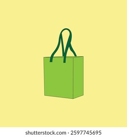 Green paper bag vector illustration. Recyclable eco friendly packaging for food or grocery shopping 