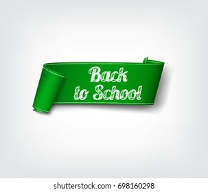 Green, paper banner for back to school. Vector illustration.