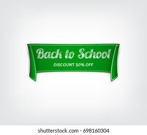 Green, paper banner for back to school. Vector illustration.