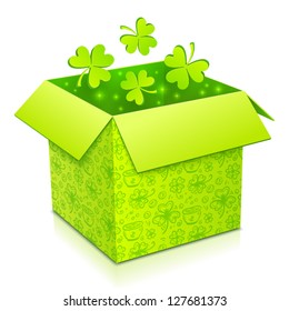 Green paper box with clovers
