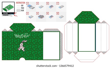 green paper box template bunny jumping over the grass