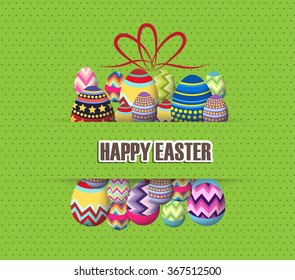 green Paper card with gift easter eggs