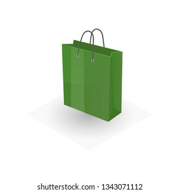 Green paper or cardboard shopping or gifts bag isolated on white background
