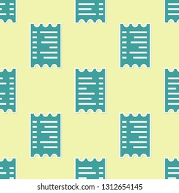 Green Paper check and financial check icon isolated seamless pattern on yellow background. Paper print check, shop receipt or bill. Vector Illustration