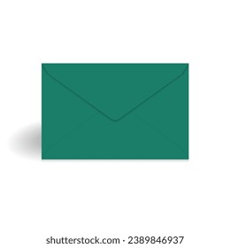 Green paper closed envelope mockup template. Isolated on white background with shadow. Ready to use for your design or business. Vector illustration.