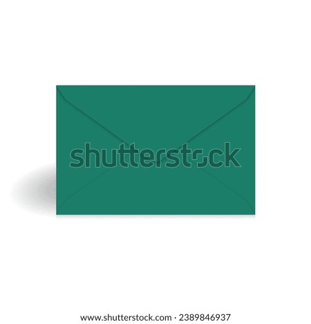 Green paper closed envelope mockup template. Isolated on white background with shadow. Ready to use for your design or business. Vector illustration.