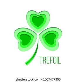 Green paper clover isolated on white background. Vector illustration.