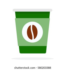 Green paper coffee cup with coffee bean print