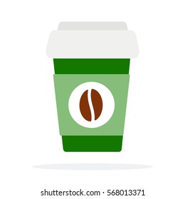 Green paper cup for coffee vector flat material design isolated on white