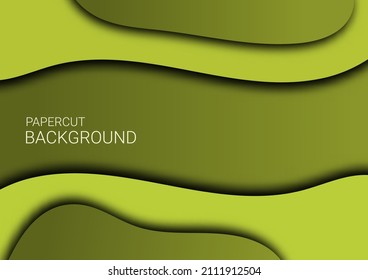 Green paper cut art template with abstract curve shapes, presentations and posters. Vector illustration 
