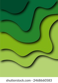 Anuncio de corte de papel verde con fondo abstracto 3D capas de ondas rojas. Diseño Abstractas de folletos y flyers. Ilustración vectorial de arte en papel.