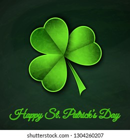 Green paper cut Happy Saint Patrick Day traditional symbol. Shamrock three leaf clover-modern trendy flyer concept.