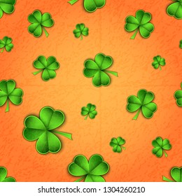 Green paper cut Happy Saint Patrick Day traditional symbol. Shamrock three leaf clover-modern trendy flyer concept.