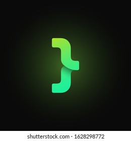 Green paper folded character from a typeset, vector illustration