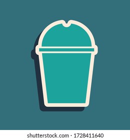 Green Paper glass and water icon isolated on green background. Soda drink glass. Fresh cold beverage symbol. Long shadow style. Vector Illustration