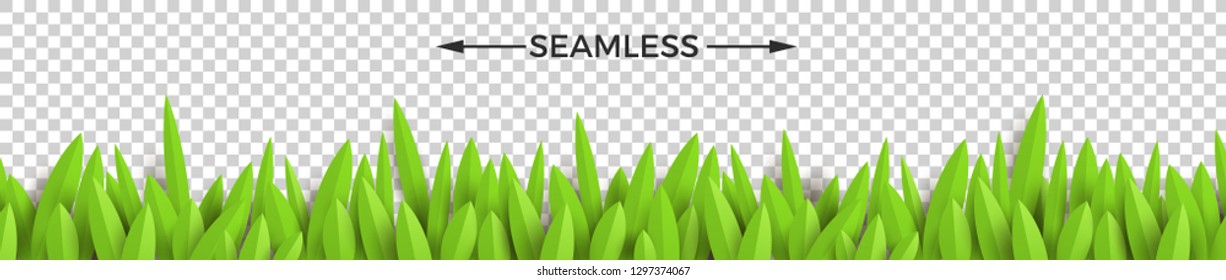 Green paper grass on a checkered background. Horizontal seamless design. Vector illustration.
