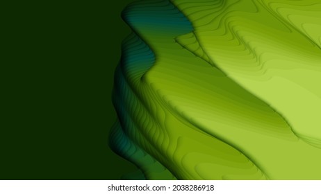 Green paper layers. 3D abstract gradient papercut. Colorful origami shape concept