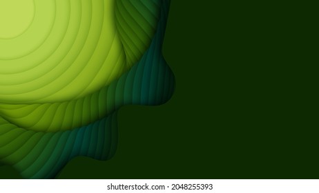 Green paper layers. 3D abstract gradient papercut. Colorful origami shape concept