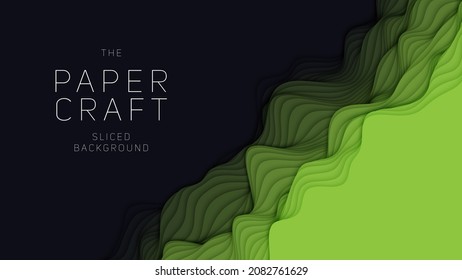 Green paper layers. 3D abstract gradient papercut. Colorful origami shape concept
